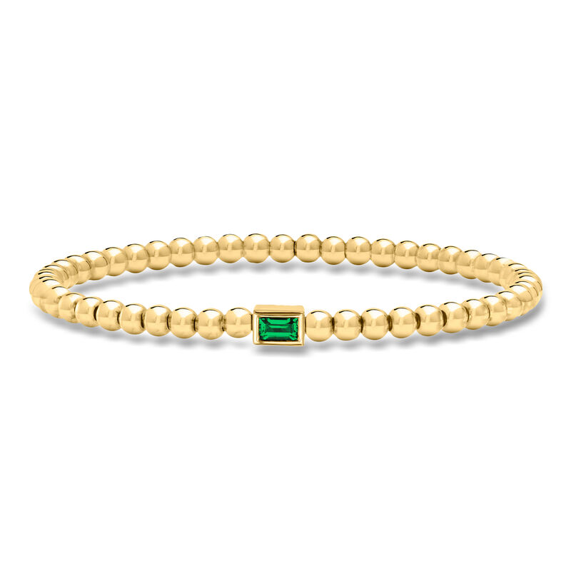 .20 Carat Lab-Grown Emerald and 4mm 18kt Gold Over Sterling Bead Stretch Bracelet image number 0