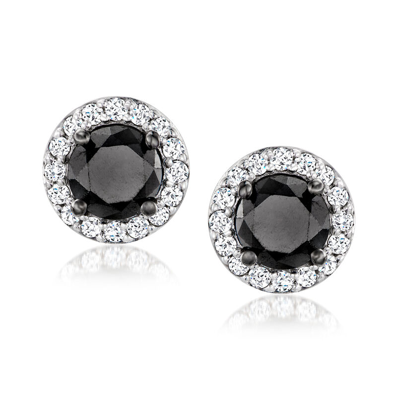 1.50 ct. t.w. Black and White Diamond Halo Earrings in Sterling Silver  image number 0