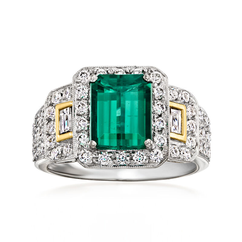 C. 1990 Vintage Simon G. 2.25 Carat Green Tourmaline Ring with 1.11 ct. t.w. Diamonds in 18kt White Gold. Size 6.5 image number 0