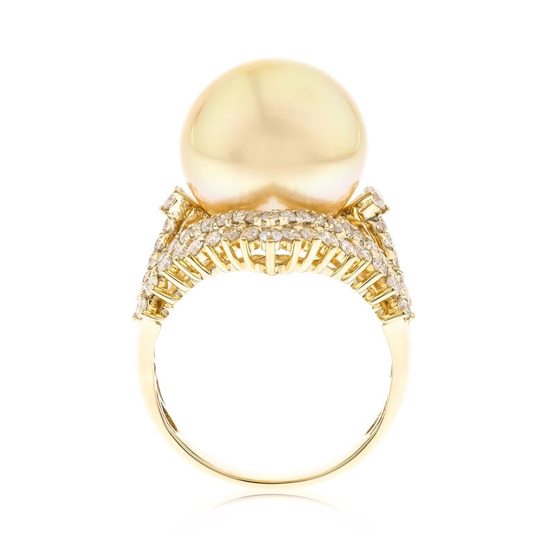 14-15mm Yellow Cultured South Sea Pearl Ring with 1.20 ct. t.w. Diamonds in 14kt Yellow Gold image number 1