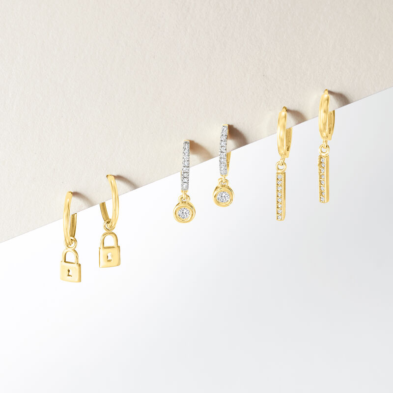 .25 ct. t.w. Bezel-Set Diamond Hoop Drop Earrings in 14kt Yellow Gold image number 3