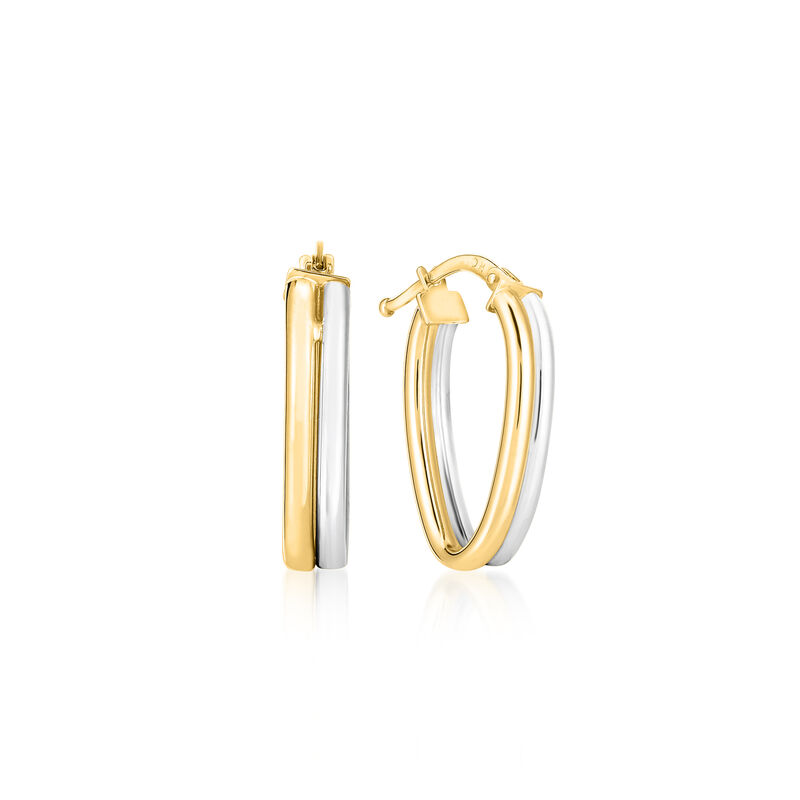 Italian 14kt Two-Tone Gold Oval Hoop Earrings. 7/8&quot; image number 1