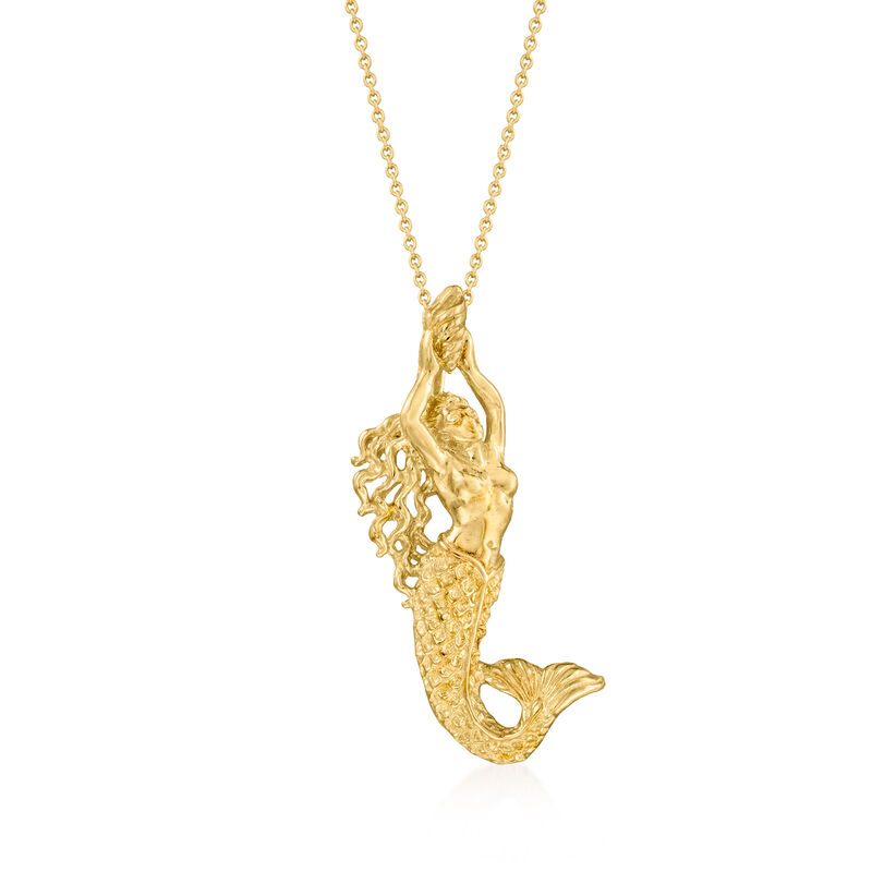 14kt Yellow Gold Mermaid Pendant Necklace. 18" image number 1