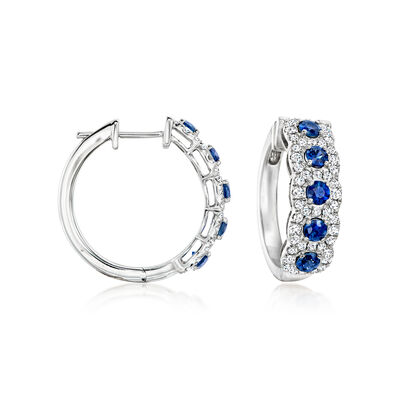 C. 2000 Vintage 1.50 ct. t.w. Sapphire and 1.15 ct. t.w. Diamond Hoop Earrings in 14kt White Gold