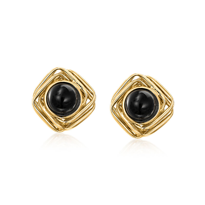C. 1980 Vintage Onyx Geometric Earrings in 14kt Yellow Gold image number 0