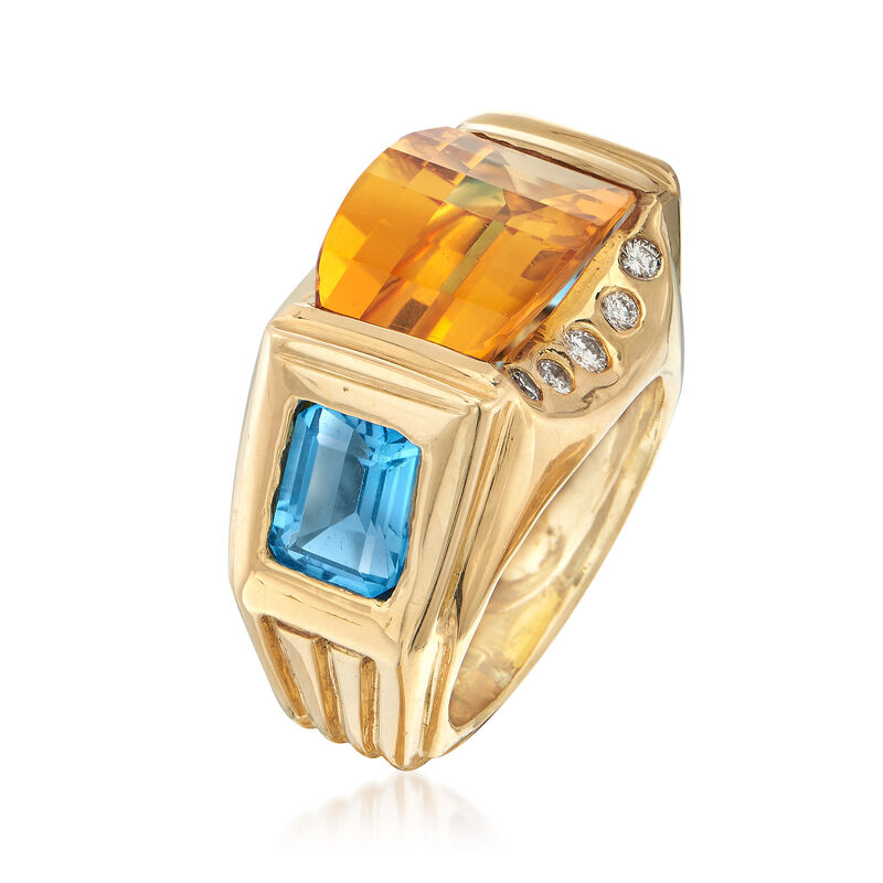 C. 1990 Vintage 7.90 Carat Citrine and 4.00 ct. t.w. Topaz with Diamond Accents in 18kt Gold. Size 6.5 image number 2