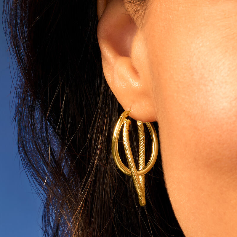 Italian 10kt Yellow Gold Double-Oval Hoop Drop Earrings. 1 1/4" image number 3