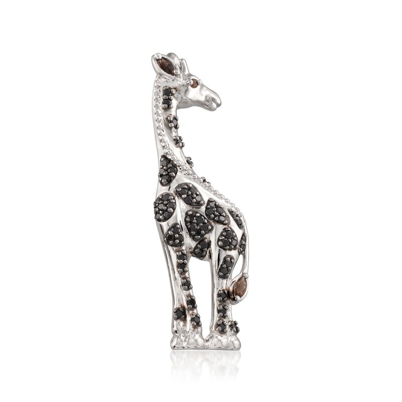 .90 ct. t.w. Black Spinel and .12 ct. t.w. Smoky Quartz Giraffe Pin in Sterling Silver image number 0