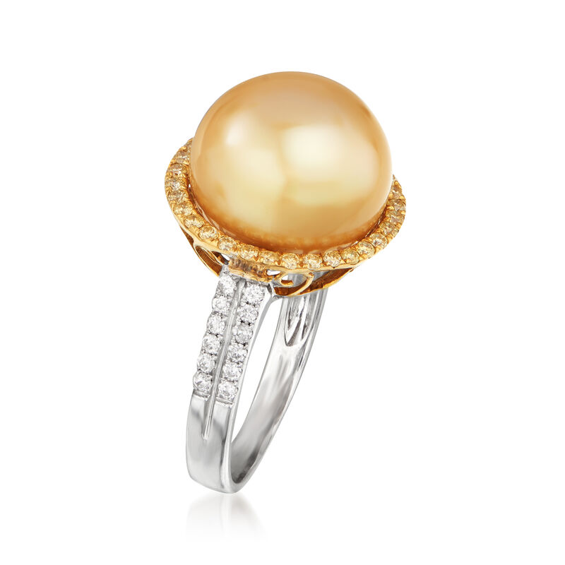11-12.5mm Champagne Cultured South Sea Pearl Ring with Yellow and White Diamonds in 18kt Yellow Gold image number 2