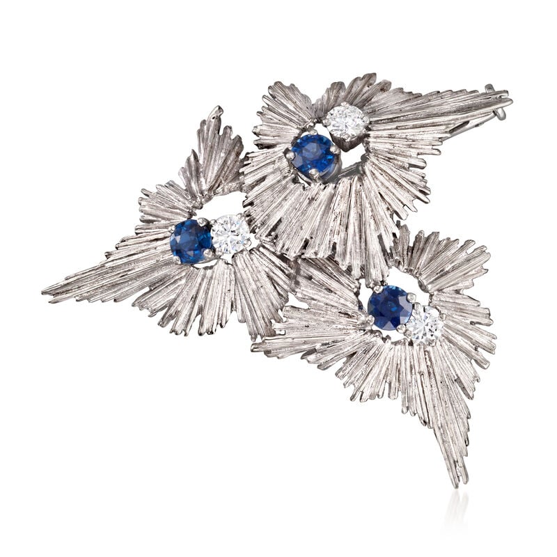 C. 1970 Vintage .60 ct. t.w. Sapphire and .36 ct. t.w. Diamond Pin in 18kt White Gold image number 0