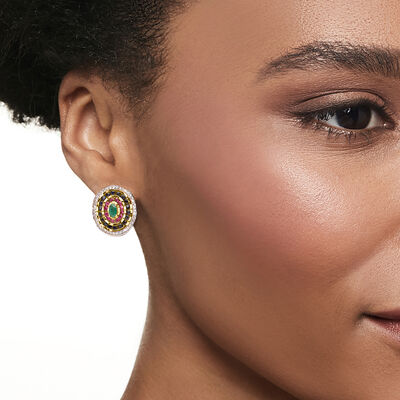 2.30 ct. t.w. Multi-Gemstone Cluster Earrings in 18kt Gold Over Sterling