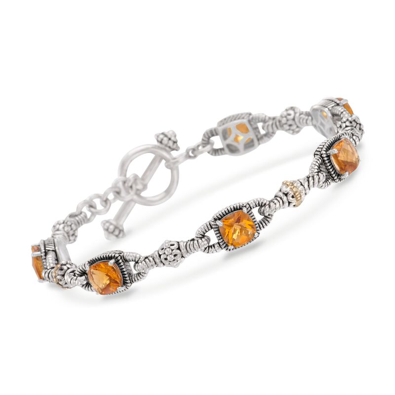 5.15 ct. t.w. Citrine Bracelet in Sterling Silver and 14kt Yellow Gold. 7&quot; image number 0