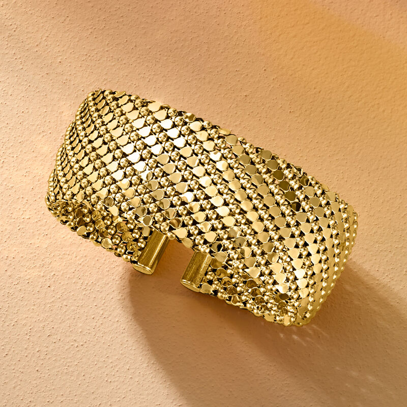Italian 14kt Yellow Gold-Plated Patterned Wide Cuff Bracelet. 8" image number 3