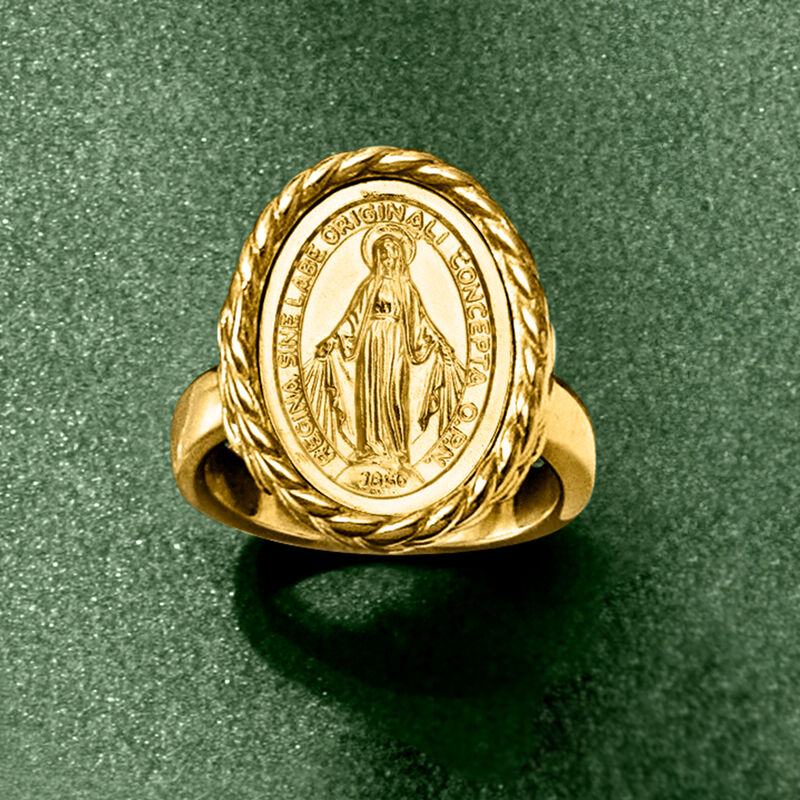 Italian 18kt Gold Over Sterling Miraculous Medal Frame Ring image number 3