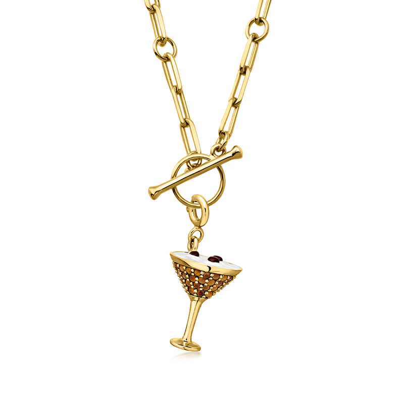 Tiger Eye Espresso Martini Charm with Enamel in 18kt Gold Over Sterling image number 2