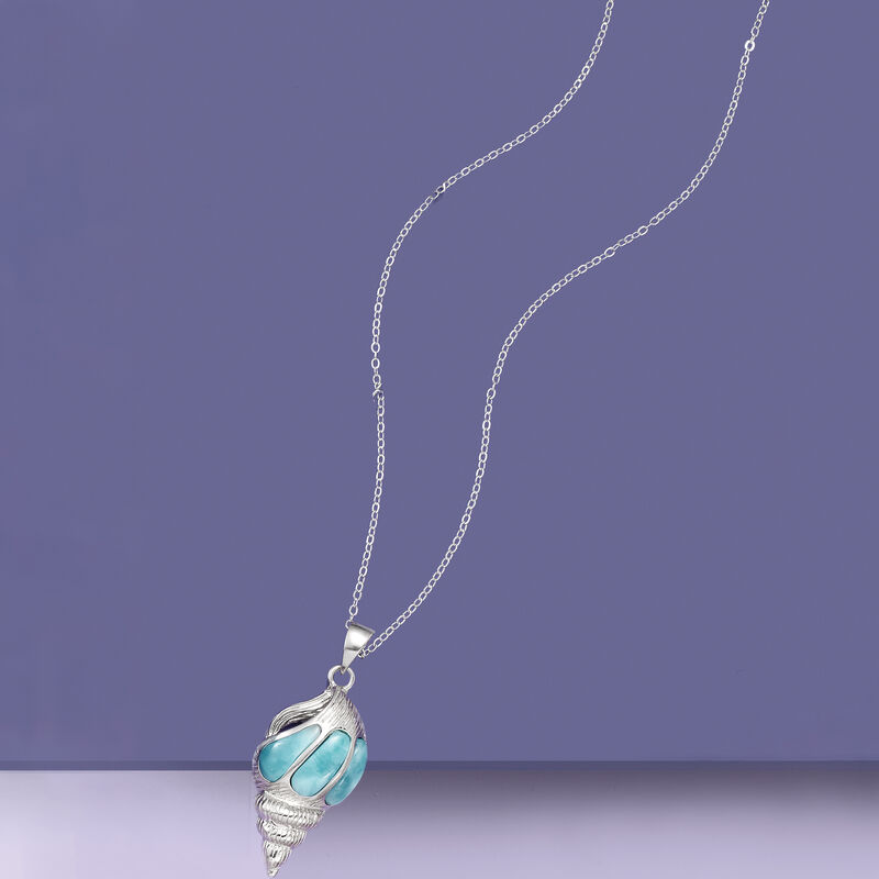 Larimar Seashell Pendant Necklace in Sterling Silver image number 2