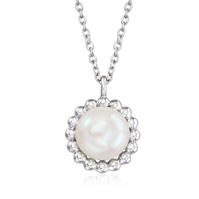 Gabriel & Co. 7mm Cultured Pearl and Sterling Silver Beaded Pendant Necklace