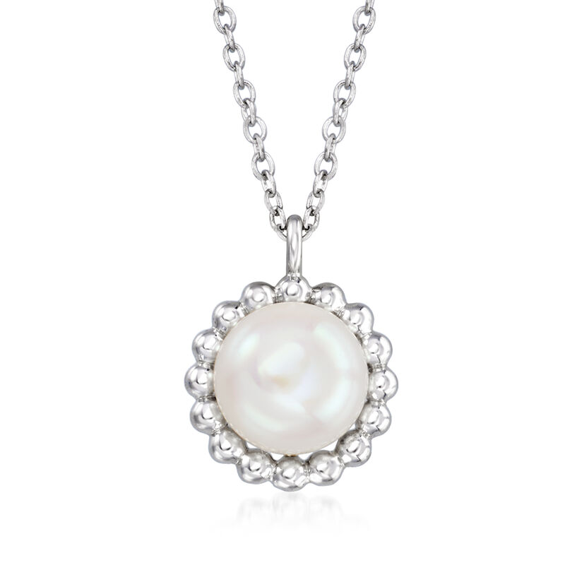 Gabriel & Co. 7mm Cultured Pearl and Sterling Silver Beaded Pendant Necklace. 15.5" image number 1