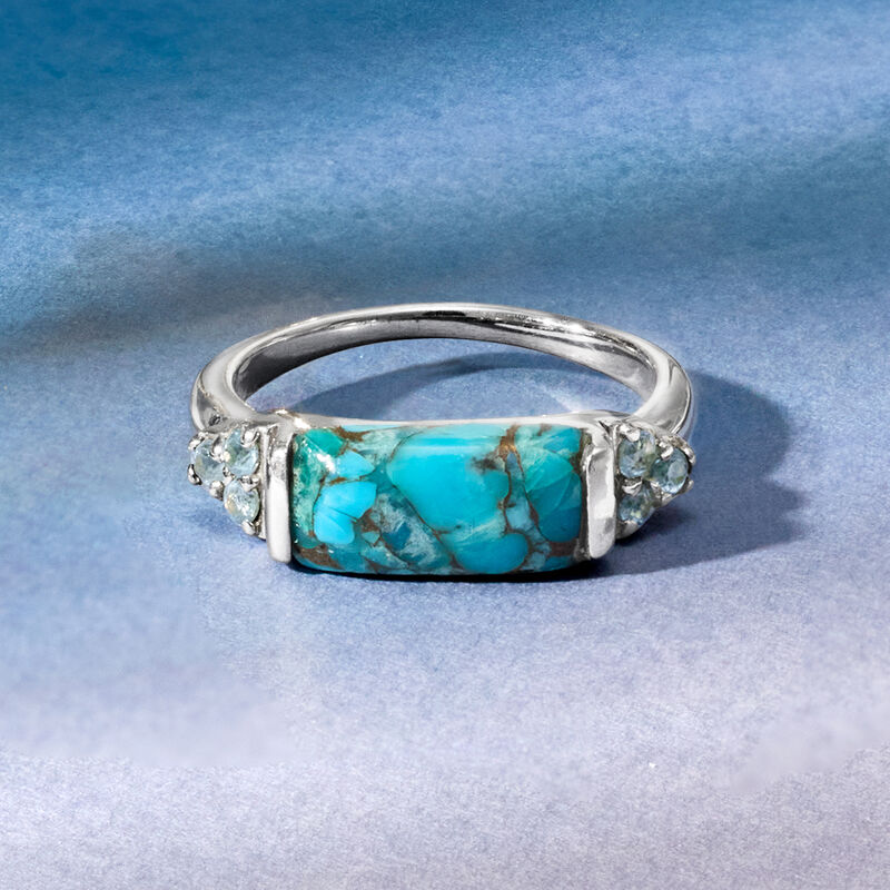 Turquoise and .10 ct. t.w. Sky Blue Topaz Ring in Sterling Silver image number 3