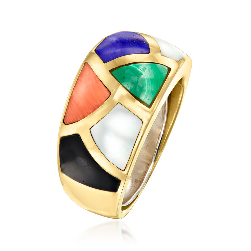 C. 1990 Asch Grossbardt Multi-Gemstone Inlay Ring in 14kt Yellow Gold. Size 5 image number 2