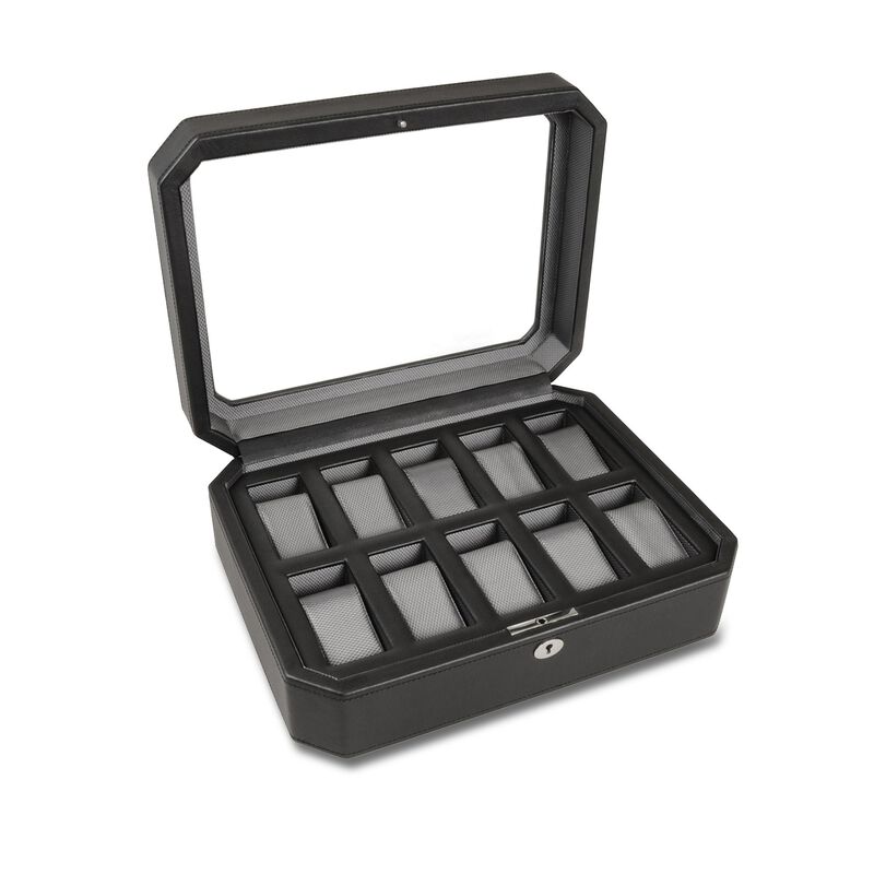 Wolf &quot;Windsor&quot; Black Faux Leather 10-Part Watch Box image number 0
