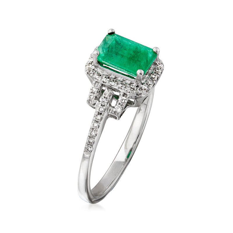 .90 Carat Emerald and .18 ct. t.w. Diamond Ring in 14kt White Gold image number 2