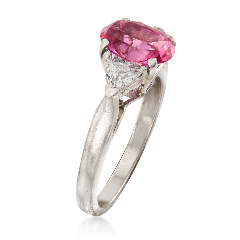 C. 1990 Vintage 2.45 Carat Pink Sapphire and .50 ct. t.w. Diamond Ring in Platinum. Size 6.5 image number 2