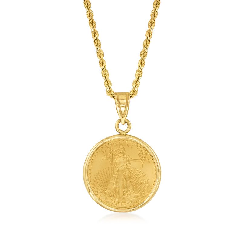 C. 2000 Vintage 22kt Yellow Gold Five-Dollar Liberty Coin Pendant Necklace with 14kt Yellow Gold image number 0