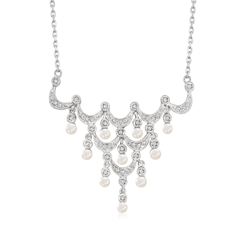 2.7mm Cultured Pearl and .23 ct. t.w. Diamond Chandelier Necklace in Sterling Silver image number 0