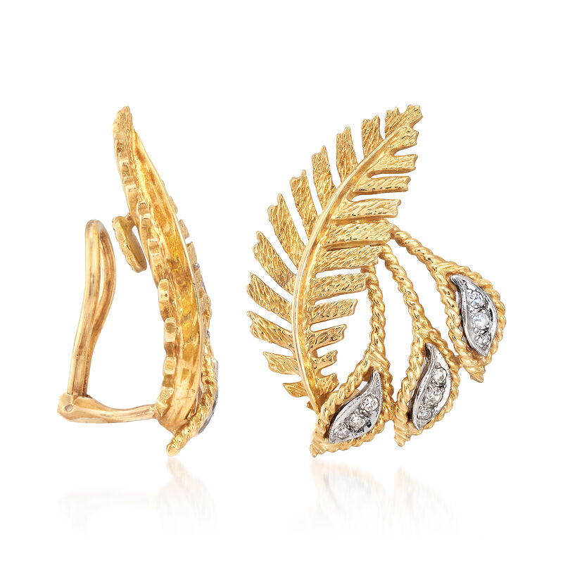 C. 1970 Vintage .20 ct. t.w. Diamond Leaf Clip-On Earrings in 18kt Yellow Gold image number 2