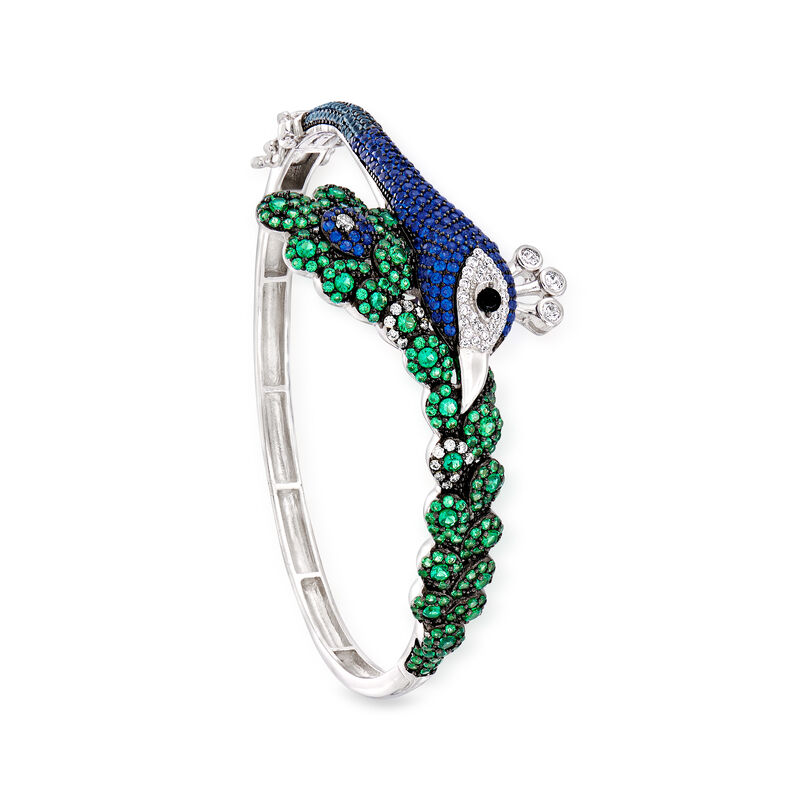 4.25 ct. t.w. Multicolored CZ Peacock Bangle Bracelet in Sterling Silver. 7" image number 2