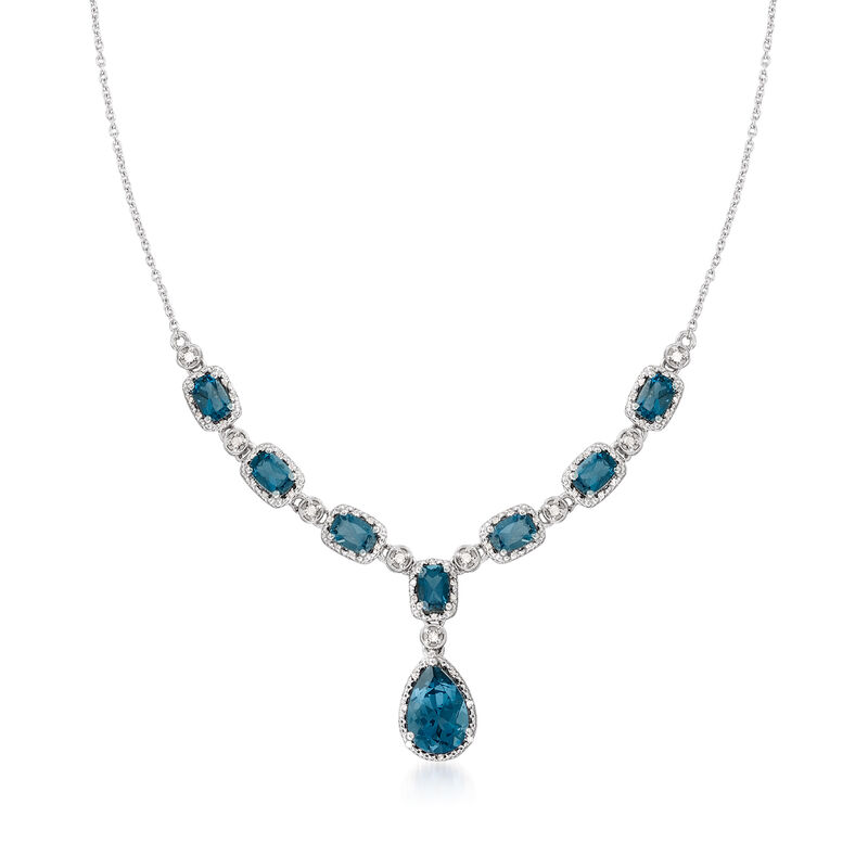 8.95 ct. t.w. London Blue Topaz and .38 ct. t.w. Diamond Necklace in Sterling Silver image number 0