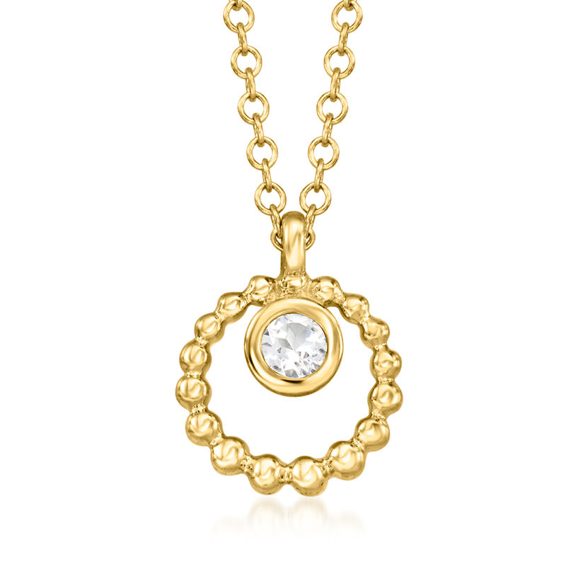 Gabriel Designs 14kt Yellow Gold Beaded Circle Pendant Necklace with Single White Sapphire. 15.5" image number 1
