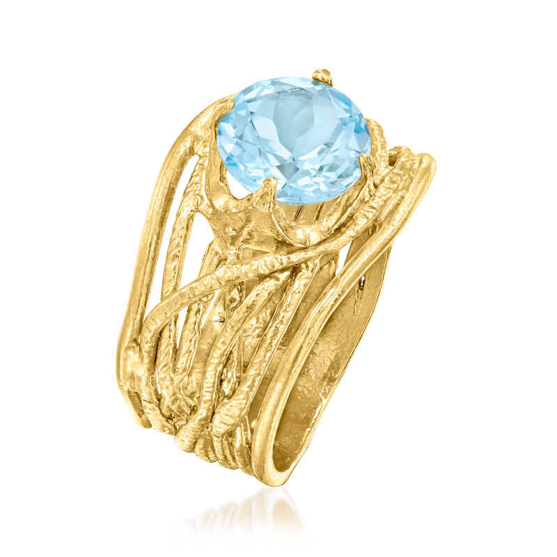 2.20 Carat Sky Blue Topaz Textured Openwork Ring in 18kt Gold Over Sterling image number 2