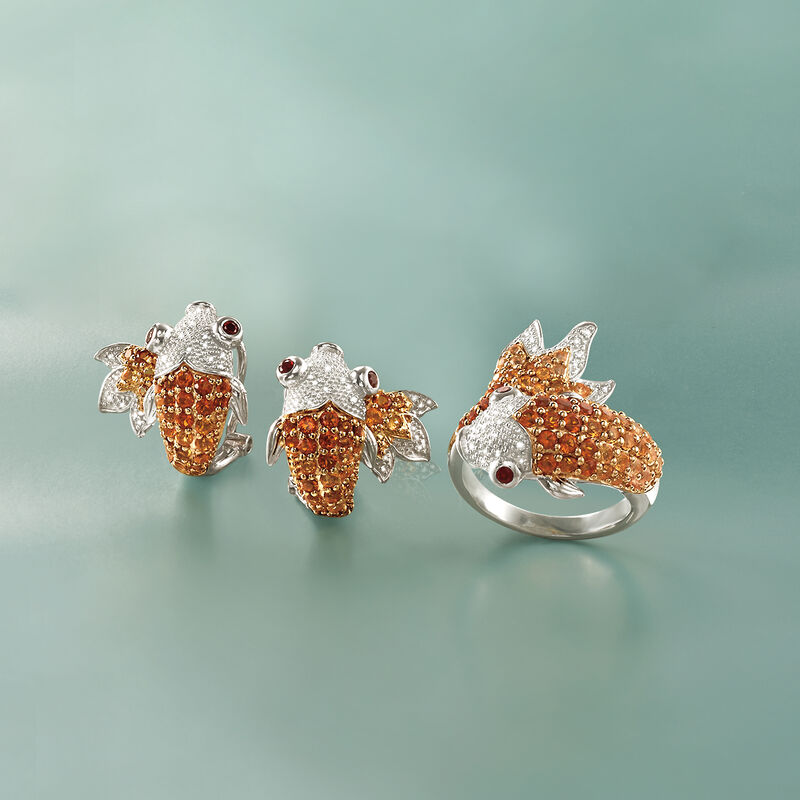 1.30 ct. t.w. Citrine Koi Ring with Diamonds and Garnets in Sterling Silver image number 3