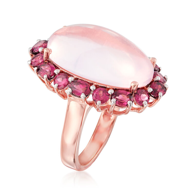 12.00 Carat Rose Quartz and 6.30 ct. t.w. Rhodolite Garnet Ring in 18kt Rose Gold Over Sterling image number 2
