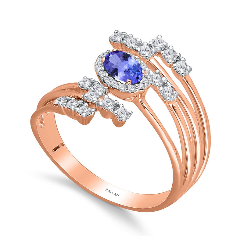 .10 Carat Tanzanite and .32 ct. t.w. Diamond Ring in 14kt Rose Gold image number 3