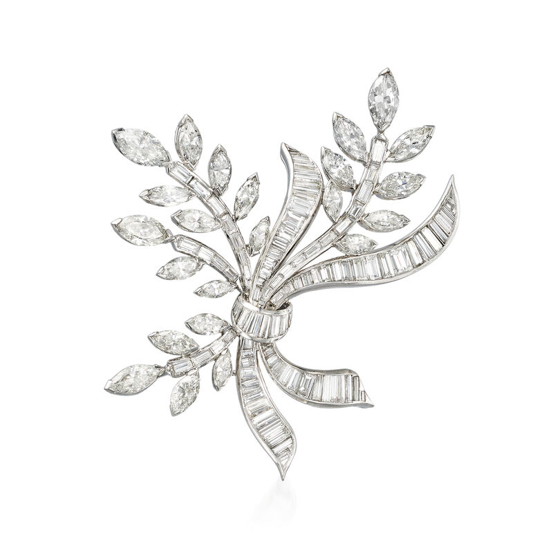 C. 1970 Vintage 17.10 ct. t.w. Diamond Leaf with Bow Pin in Platinum image number 0