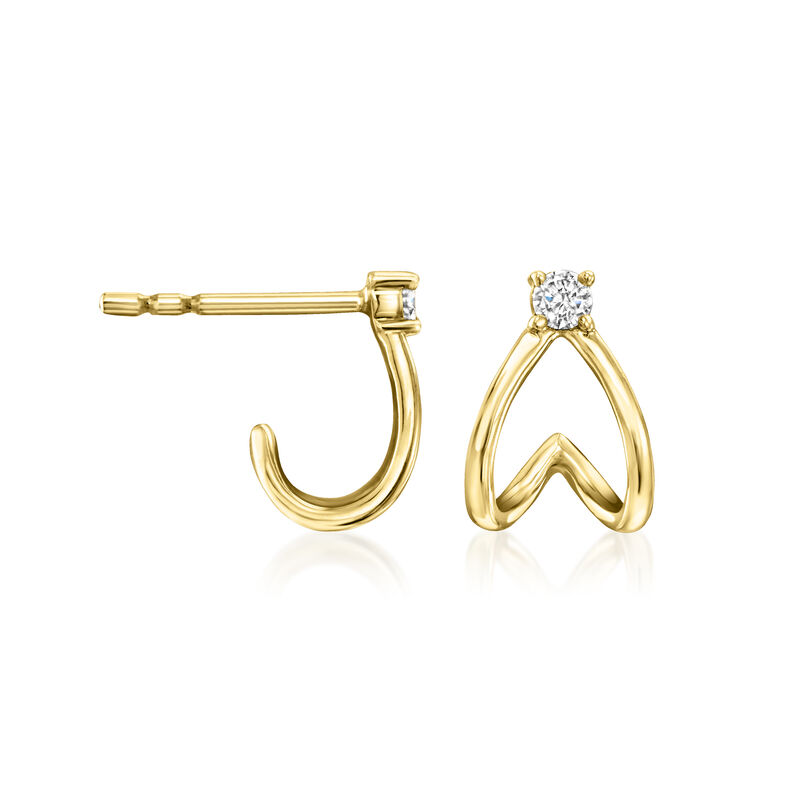 .10 ct. t.w. Diamond Double-Split Huggie Hoop Earrings in 14kt Yellow Gold. 3/8" image number 2