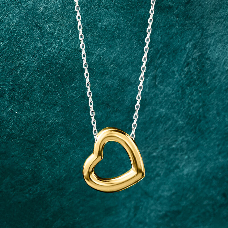 Sterling Silver and 18kt Gold Over Sterling Heart Necklace. 18&quot; image number 2