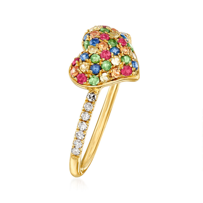 .50 ct. t.w. Multi-Gemstone Heart Ring with .10 ct. t.w. Diamonds in 14kt Yellow Gold image number 2