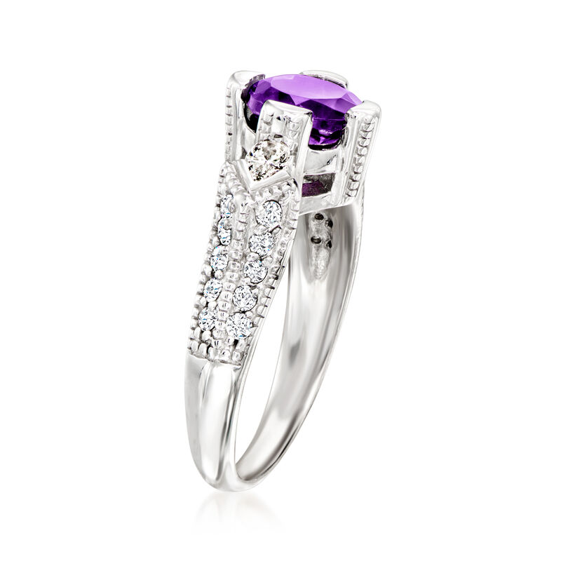 C. 1990 Vintage 1.00 Carat Amethyst Ring with 1.00 ct. t.w. Diamonds in 14kt White Gold. Size 6.5 image number 2