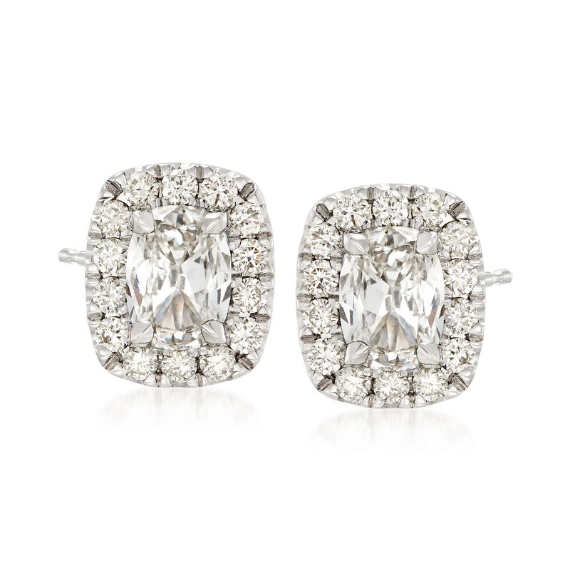 Henri Daussi 1.36 ct. t.w. Diamond Halo Stud Earrings in 18kt White Gold   image number 0
