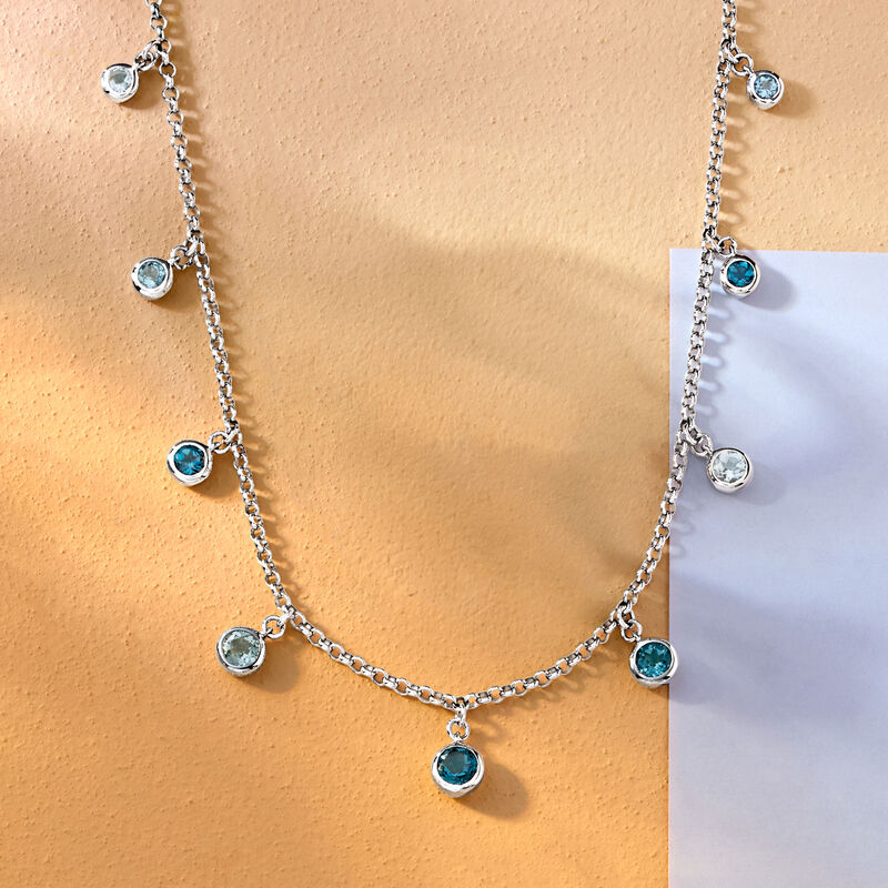 2.80 ct. t.w. Bezel-Set Tonal Blue Topaz Station Necklace in Sterling Silver. 18" image number 2