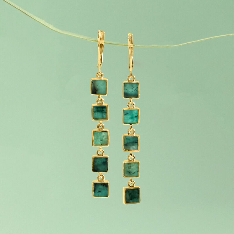 7.25 ct. t.w. Emerald Square-Link Drop Earrings in 18kt Gold Over Sterling image number 2