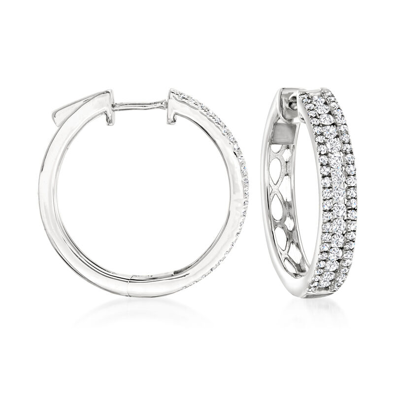 1.00 ct. t.w. Diamond Hoop Earrings in Sterling Silver. 3/4&quot; image number 0