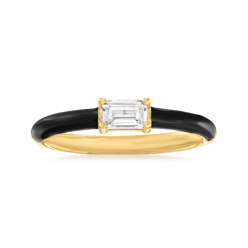Italian .30 Carat CZ and Black Enamel Ring in 18kt Gold Over Sterling image number 0