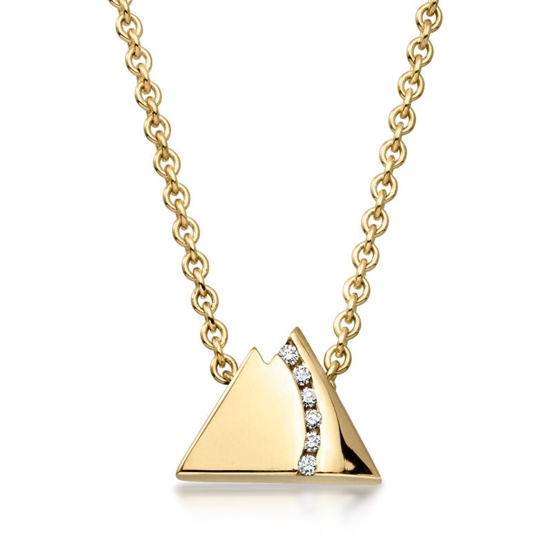 C. 1990 Vintage 14kt Yellow Gold Triangle Necklace with Diamonds. 17.5" image number 0