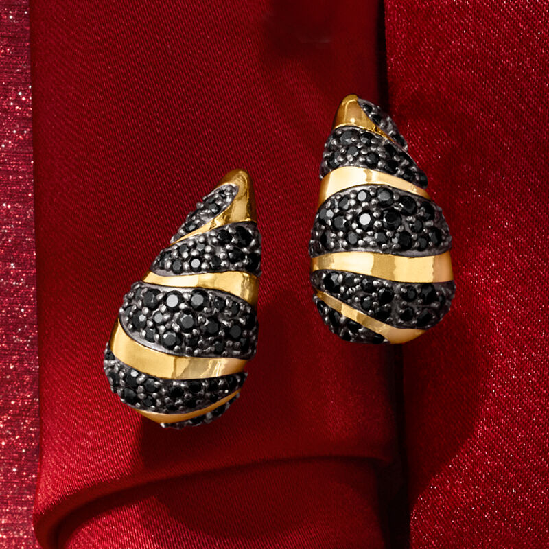11.00 ct. t.w. Black Spinel Animal-Print Teardrop Earrings in 18kt Gold Over Sterling  image number 3