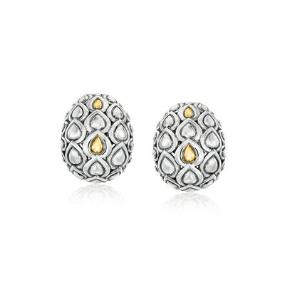 C. 1990 Vintage John Hardy Sterling Silver and 14kt Yellow Gold Teardrop-Pattern Earrings